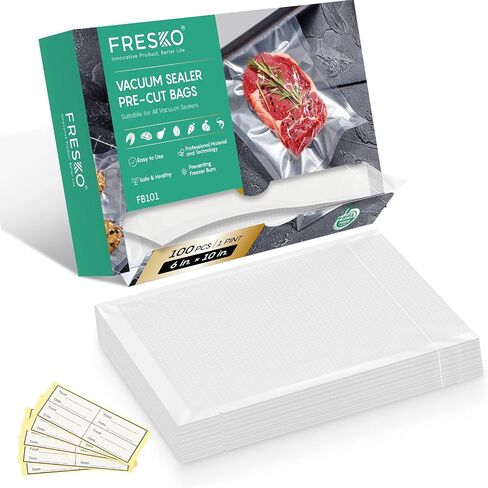 FRESKO Vacuum Sealer Bags Pint Size 100 Pack 6"x10", Seal a Meal Vac Sealers, Sous Vide Vacuum Safe, BPA Free, Heavy Duty Commercial Grade, Precut Storage Bag Universal Design in Kuwait