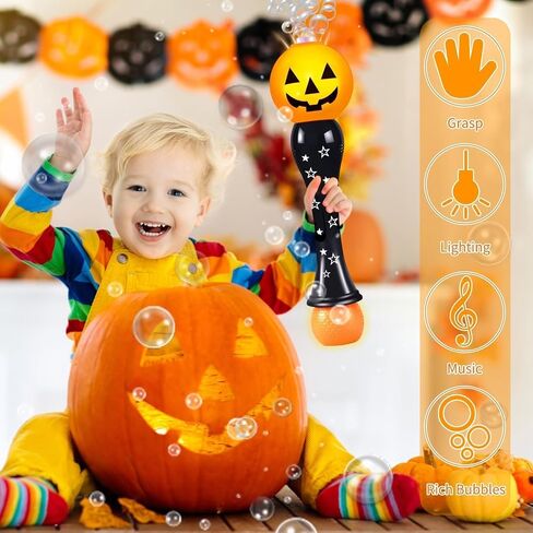Halloween Bubble Wand Toy for Kids Pumpkin Bubble Machine Blower Maker with Music & Light Outdoor Indoor Stuff Gift for 3 4 5 6 7 8 Year Old Toddler Little Girls Boys in Kuwait
