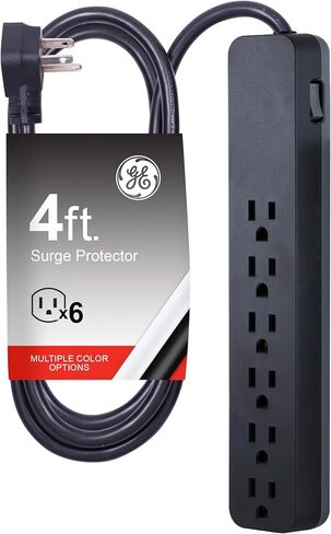 GE Pro 6-Outlet Surge Protector, 2 Ft Extension Cord, 620 Joules, Power Strip, Flat Plug, Integrated Circuit Breaker, Wall Mount, UL Listed, White, 40532 in Kuwait
