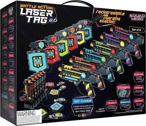 Squad Hero Rechargeable Laser Tag 360° Sensors + LCDs - Set of 6 - Birthday Gift Ideas for Kids Teens & Adults Boys & Girls Family Fun - Cool Teenage Lazer Group Activity, Teen Gifts Ages 8+ Year Old in Saudi Arabia