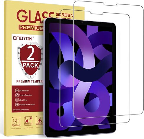واقي شاشة OMOTON [2 حزمة] متوافق مع iPad Air الجيل الرابع (Air 5/4، 10.9 بوصة، 2022/2020)، iPad Pro 11 بوصة جميع الطرز اللوحي - زجاج مقسى، متوافق مع Apple Pencil in Kuwait