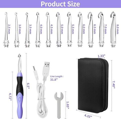 Light Up Crochet Hook Sets, 11 Sizes Interchangeable Lighted Crochet Hook Set, LED Rechargeable Crochet Hooks for Dark Yarn, Ergonomic Grip Crochet Kit for Beginners Crochet Needles Kit with Case in Kuwait