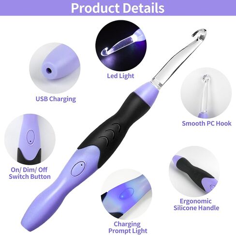 Light Up Crochet Hook Sets, 11 Sizes Interchangeable Lighted Crochet Hook Set, LED Rechargeable Crochet Hooks for Dark Yarn, Ergonomic Grip Crochet Kit for Beginners Crochet Needles Kit with Case in Kuwait