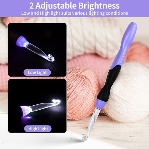 Light Up Crochet Hook Sets, 11 Sizes Interchangeable Lighted Crochet Hook Set, LED Rechargeable Crochet Hooks for Dark Yarn, Ergonomic Grip Crochet Kit for Beginners Crochet Needles Kit with Case in Kuwait