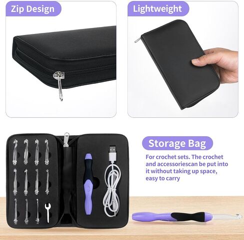 Light Up Crochet Hook Sets, 11 Sizes Interchangeable Lighted Crochet Hook Set, LED Rechargeable Crochet Hooks for Dark Yarn, Ergonomic Grip Crochet Kit for Beginners Crochet Needles Kit with Case in Kuwait