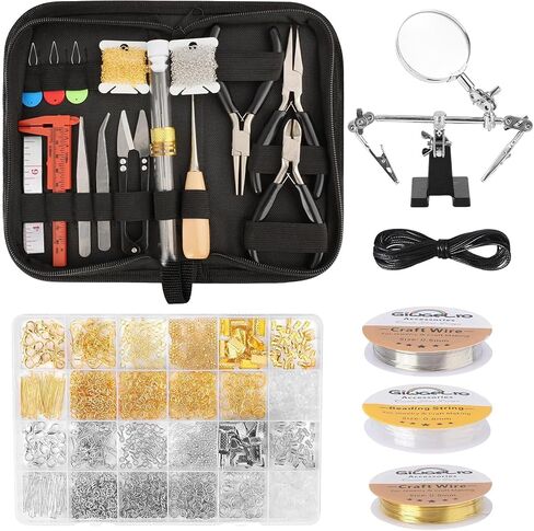 Giwaelro Jewelry Making Kit for Adults, Jewelry Making Supplies with Pliers, Wires, Findings, Necklace Chains, Magnifier and Storage Bag in Saudi Arabia