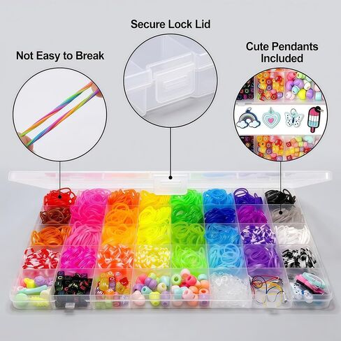 Hudinsun 32 Colors Rubber Band Bracelet Kit, Loom Bands Bracelet Making Set with Beads, Charms for DIY Craft in Saudi Arabia