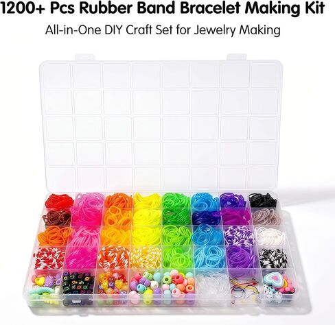 Hudinsun 32 Colors Rubber Band Bracelet Kit, Loom Bands Bracelet Making Set with Beads, Charms for DIY Craft in Saudi Arabia