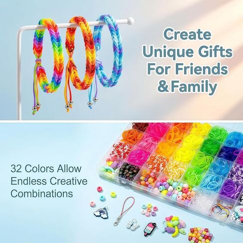 Hudinsun 32 Colors Rubber Band Bracelet Kit, Loom Bands Bracelet Making Set with Beads, Charms for DIY Craft in Saudi Arabia