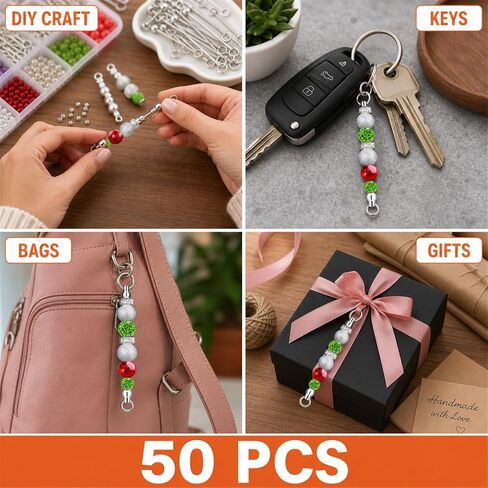 50PCS Beadable Keychain Bars DIY Kit - Silver Blank Metal Keychains with Screw-Top Rod - Durable, Rust-Resistant Keychain Making Supplies for Crafts, Personalized Gifts, Bags, Wallets, Backpacks in Kuwait