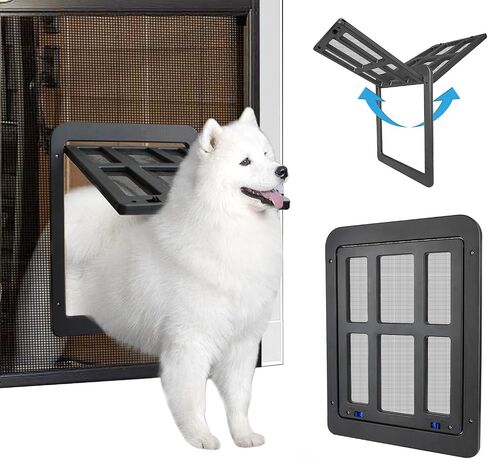 NAMSAN Dog Screen Door, Flap Opening 12 x 14 inches, Dog Door for Porch Screen, Magnetic Self-Closing Large Pet Door for Sliding Door, Screen Door with Doggie Door Built in, Lockable, Black in Saudi Arabia