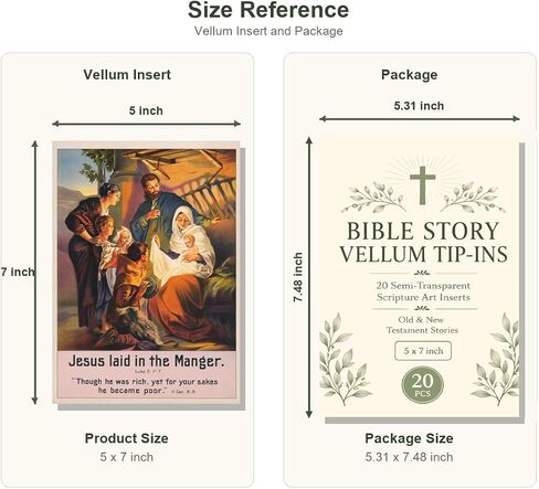 Bible Story Vellum Tip-Ins, 20 PCS 5x7 Inch Semi-Transparent Bible Inserts, Old and New Testament Watercolor Bible Journaling Supplies, Christian Gifts for Women, Prayer Journal Decorations in Kuwait
