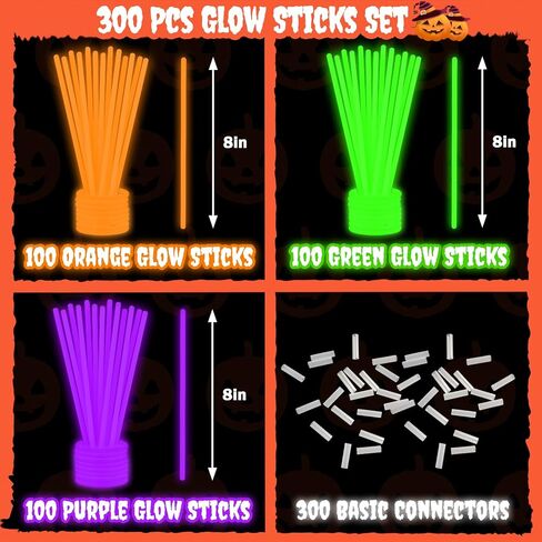 72-300 PCS Halloween Glow Sticks for Kids, Light Up Party Favors Toys Gifts in Saudi Arabia