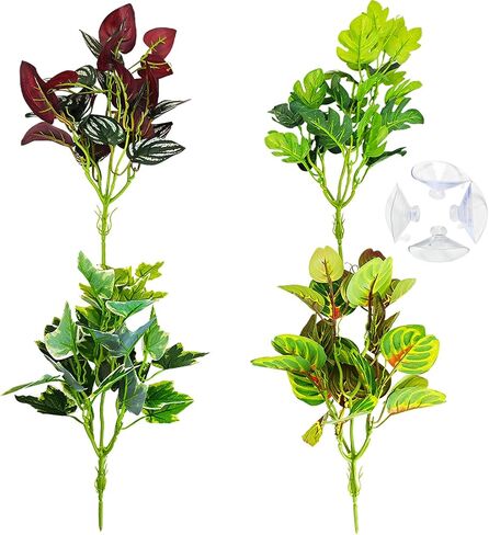 PINVNBY Reptile Terrarium Plants Hanging Artificial Lizards Habitat Climbing Decorations with Suction Cup Pets Tank Fake Green Plastic Ornament for Amphibians Bearded Dragons 6PCS in Kuwait