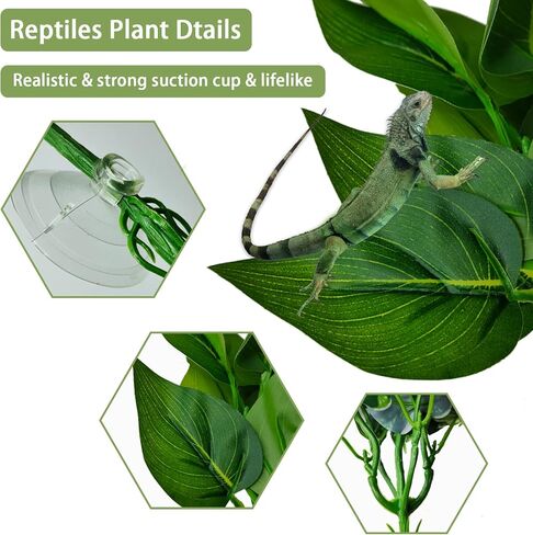 PINVNBY Reptile Terrarium Plants Hanging Artificial Lizards Habitat Climbing Decorations with Suction Cup Pets Tank Fake Green Plastic Ornament for Amphibians Bearded Dragons 6PCS in Kuwait
