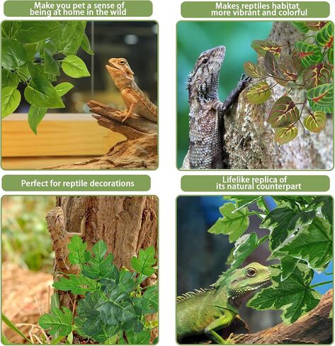 PINVNBY Reptile Terrarium Plants Hanging Artificial Lizards Habitat Climbing Decorations with Suction Cup Pets Tank Fake Green Plastic Ornament for Amphibians Bearded Dragons 6PCS in Kuwait