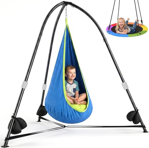 Trekassy 2-in-1 Sensory Swing Set with Stand, Pod & Saucer Swing in Kuwait