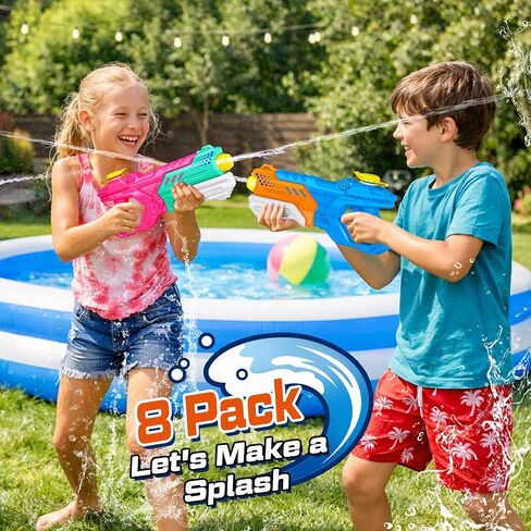 Quanquer 8 Pack 600cc Water Guns for Kids & Adults, Large Capacity Pump Action Super Squirt Blasters Soaker with Long Range up to 32 FT, Summer Outdoor Pool Beach Water Toys for Boys Girls in Kuwait