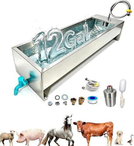 Automatic Livestock Water Trough 3 Gallons/12 Quart Livestock Animal Stainless Steel Automatic Waterer with Float Valve Kit for Goat Cattle Horse Hog Pigs Dog Outdoor, 22" L x8.6 W x 5.1" H in Saudi Arabia