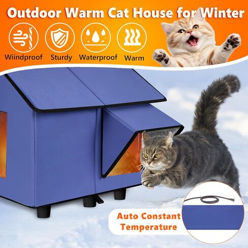 Outdoor Heated Cat House - Kokopro Indestructible Heated Cat House for Outside Winter, 100% Waterproof, Safe Escape Door, Insulated Outdoor Cat Shelter with Heater for Feral Barn Cat Kitty in Kuwait