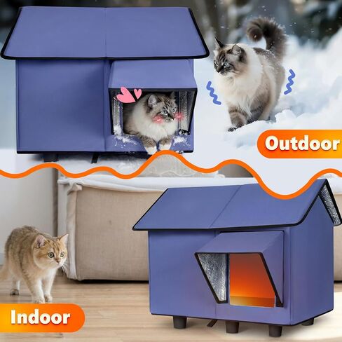 Outdoor Heated Cat House - Kokopro Indestructible Heated Cat House for Outside Winter, 100% Waterproof, Safe Escape Door, Insulated Outdoor Cat Shelter with Heater for Feral Barn Cat Kitty in Kuwait