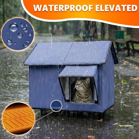 Outdoor Heated Cat House - Kokopro Indestructible Heated Cat House for Outside Winter, 100% Waterproof, Safe Escape Door, Insulated Outdoor Cat Shelter with Heater for Feral Barn Cat Kitty in Kuwait