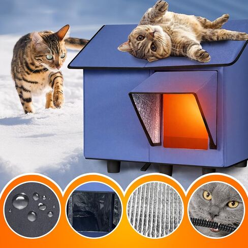 Outdoor Heated Cat House - Kokopro Indestructible Heated Cat House for Outside Winter, 100% Waterproof, Safe Escape Door, Insulated Outdoor Cat Shelter with Heater for Feral Barn Cat Kitty in Kuwait