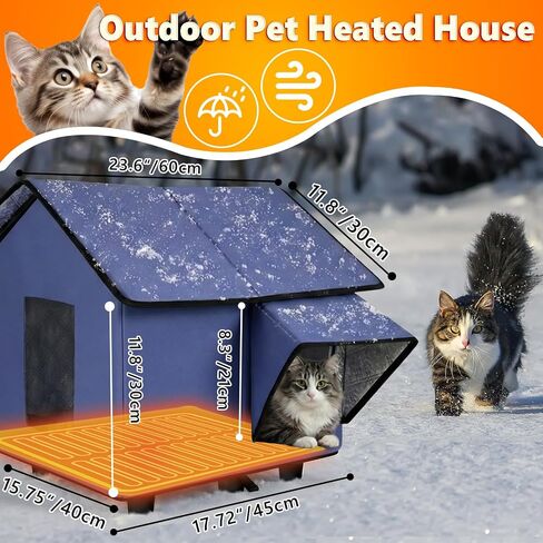 Outdoor Heated Cat House - Kokopro Indestructible Heated Cat House for Outside Winter, 100% Waterproof, Safe Escape Door, Insulated Outdoor Cat Shelter with Heater for Feral Barn Cat Kitty in Kuwait