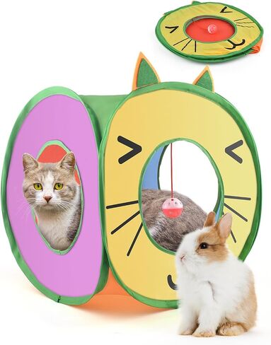 Bissap Pop Up Cat Cube, Collapsible Cat Hideouts Play House Peek Too Cat Cave Tent with 3 Holes for Indoor Outdoor Kittens Cats Puppies Rabbits Hideaway Bed Toy in Saudi Arabia