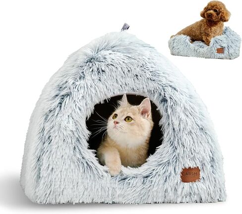 CATISM Cat Bed, Cat Cave for Indoor Cats, Soft Cat Dome, Self-Warming 2 in 1 Foldable Pet Cat House with Washable Cushioned Pillow Calming Fluffy Dog Beds for Small Dogs with Anti-Slip Bottom Brown in Kuwait