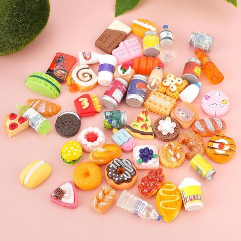 50Pcs Miniature Food Drinks Bottle Soda Pop Cans, Pretend Play Mini Kitchen Game Party Accessories Toys Hamburg Cake Ice Cream for 1/12 Doll House in Kuwait