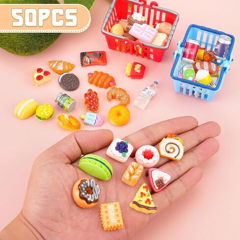 50Pcs Miniature Food Drinks Bottle Soda Pop Cans, Pretend Play Mini Kitchen Game Party Accessories Toys Hamburg Cake Ice Cream for 1/12 Doll House in Kuwait