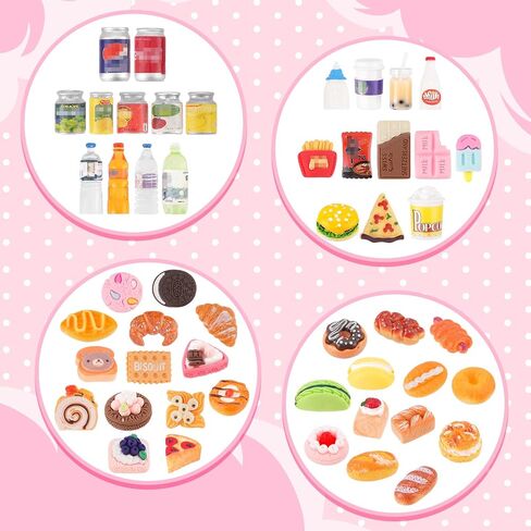 50Pcs Miniature Food Drinks Bottle Soda Pop Cans, Pretend Play Mini Kitchen Game Party Accessories Toys Hamburg Cake Ice Cream for 1/12 Doll House in Kuwait