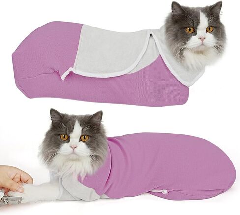 Cat Wrap for Cutting Nails, Self-Adhesive Cat Nail Clipping Restraint Bag, Anti-Scratch Cat Grooming Wrap Swaddle for Meds, SubQ Fluids, Ear Cleaning, Teeth Brushing & Vet Visits,Grey,S in Saudi Arabia
