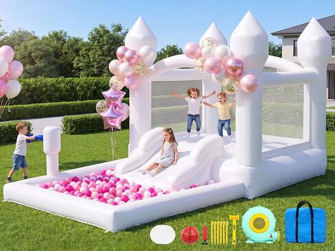 FBSPORT White Bounce House for Kids Ages 3-12 with Slide Boxing Area 14FT in Saudi Arabia