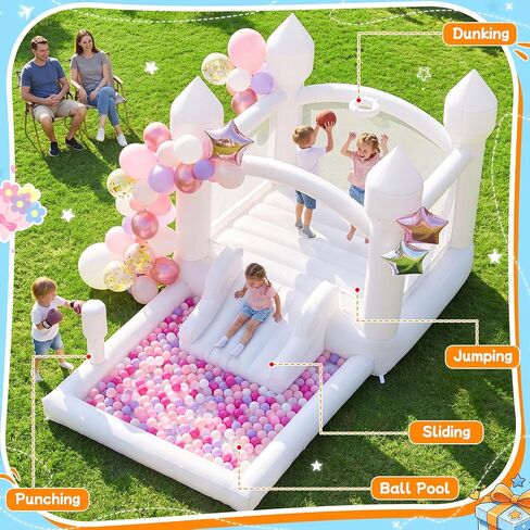 FBSPORT White Bounce House for Kids Ages 3-12 with Slide Boxing Area 14FT in Saudi Arabia