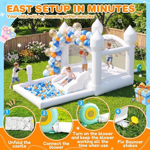 FBSPORT White Bounce House for Kids Ages 3-12 with Slide Boxing Area 14FT in Saudi Arabia