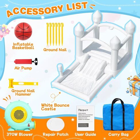 FBSPORT White Bounce House for Kids Ages 3-12 with Slide Boxing Area 14FT in Saudi Arabia