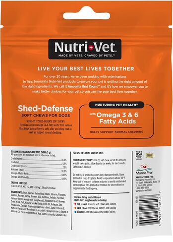 Nutri-Vet Shed Defense Soft Chews for Dogs - Supports Normal Shedding and Healthy Coat - 60 Soft Chews in Kuwait