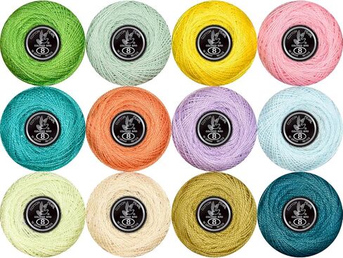 Double Mercerized Egyptian Long Staple Cotton Pearl Thread Ball 10 Grams Rainbow Color Embroidery Thread 12 Colors per Box for Crochet Hardanger Cross Stitch Hand Embroidery,redpurple Series in Kuwait
