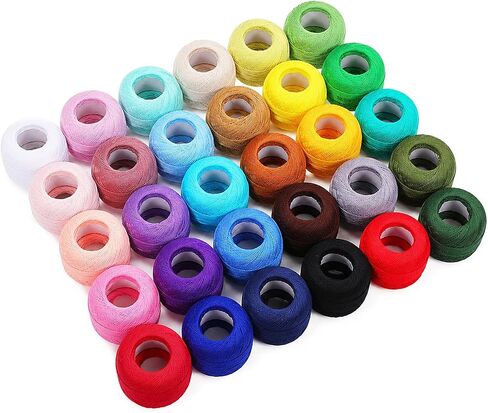 30 Balls Pearl Cotton Thread Size 8, Crochet Thread Cotton Yarn Threads Soft Long Staple Mercerized Cotton-Yarn for Crochet Stitch Needlepoint Hand Embroidery DIY Crafts(Rainbow Color) in Kuwait