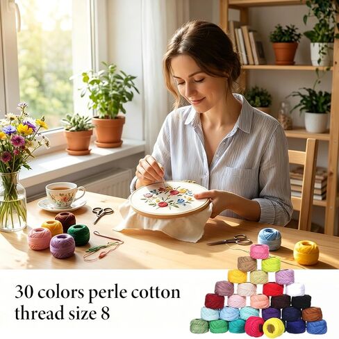 30 Balls Pearl Cotton Thread Size 8, Crochet Thread Cotton Yarn Threads Soft Long Staple Mercerized Cotton-Yarn for Crochet Stitch Needlepoint Hand Embroidery DIY Crafts(Rainbow Color) in Kuwait