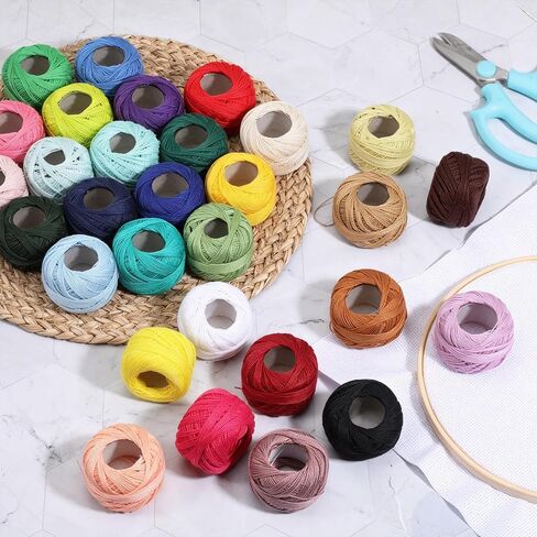 30 Balls Pearl Cotton Thread Size 8, Crochet Thread Cotton Yarn Threads Soft Long Staple Mercerized Cotton-Yarn for Crochet Stitch Needlepoint Hand Embroidery DIY Crafts(Rainbow Color) in Kuwait