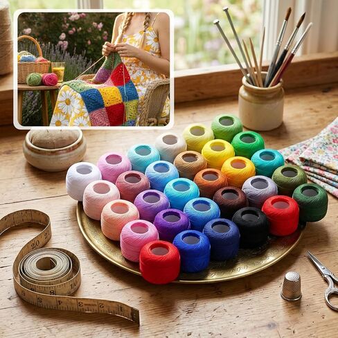 30 Balls Pearl Cotton Thread Size 8, Crochet Thread Cotton Yarn Threads Soft Long Staple Mercerized Cotton-Yarn for Crochet Stitch Needlepoint Hand Embroidery DIY Crafts(Rainbow Color) in Kuwait