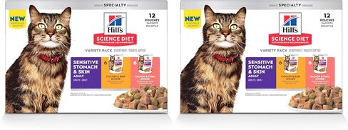 Hill's Science Diet Adult Sensitive Stomach & Skin Wet Cat Food Pouches, Chicken & Beef, 2.8 oz., 24-Pack in Kuwait