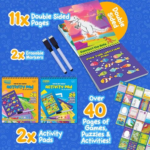 Travel Reusable Activity Books- 2 Pack - Travel Games for Kids, Roads Trip Car Games & Activities Must Haves Essentials, Airplane Activities for Kids, Includes 20+ Learning Games in Each Book in Saudi Arabia