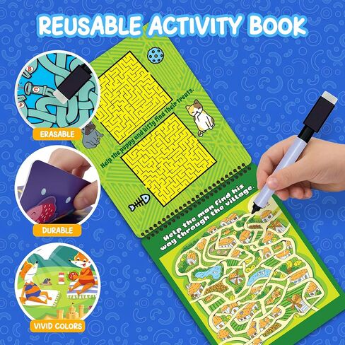Travel Reusable Activity Books- 2 Pack - Travel Games for Kids, Roads Trip Car Games & Activities Must Haves Essentials, Airplane Activities for Kids, Includes 20+ Learning Games in Each Book in Saudi Arabia