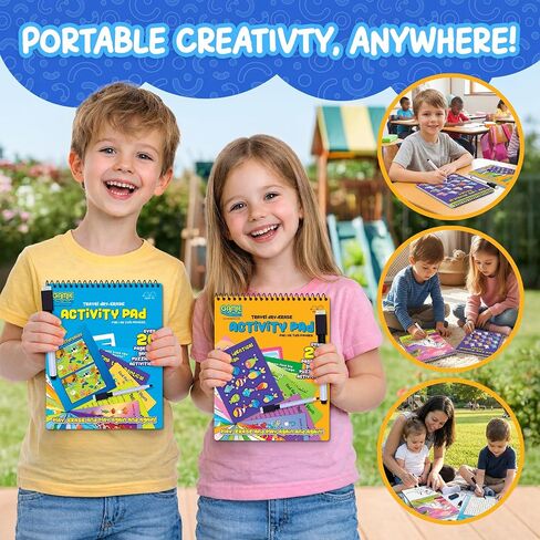 Travel Reusable Activity Books- 2 Pack - Travel Games for Kids, Roads Trip Car Games & Activities Must Haves Essentials, Airplane Activities for Kids, Includes 20+ Learning Games in Each Book in Saudi Arabia