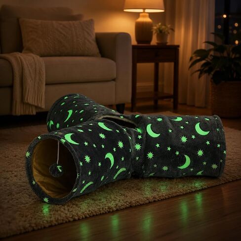 أنبوب نفق للقطط من LUCKITTY مع ألعاب كروية قطيفة قابلة للطي وإضاءة ذاتية الإضاءة، للحيوانات الأليفة الصغيرة والحيوانات الأليفة والأرانب والقطط والقوارض والجراء والكلاب، نجمة القمر الرمادية in Kuwait