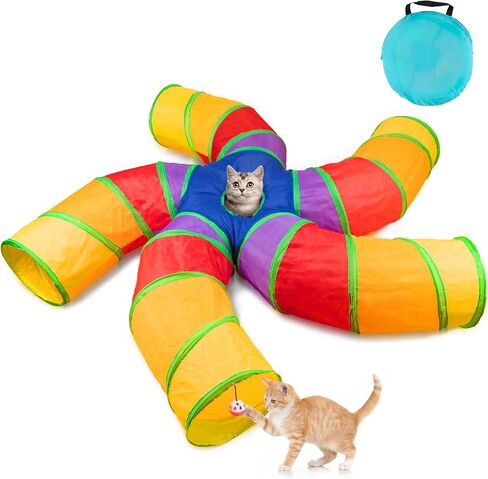 Depets Cat Tunnel for Indoor Cats, 5 Way Large Cat Tube with Play Ball, S-Shaped Folded Cat Play Tunnel Toy for Indoor Exercise, Durable Interactive Peephole Pet Tunnel for Cat Kitten Puppy Rabbit in Kuwait